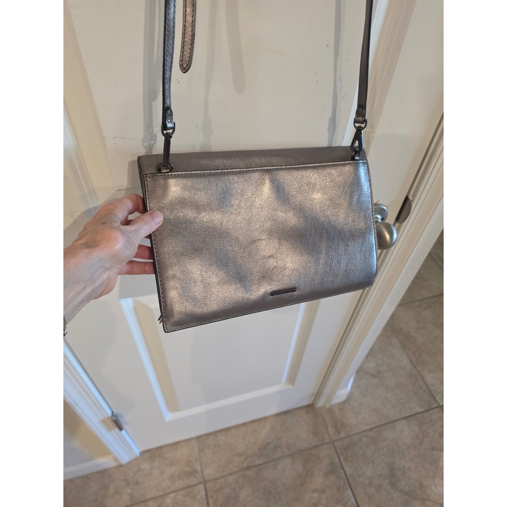 Rebecca Minkoff Metallic Pewter Leather Tassel Crossbody Bag Clutch Gunmetal - Picture 3 of 10